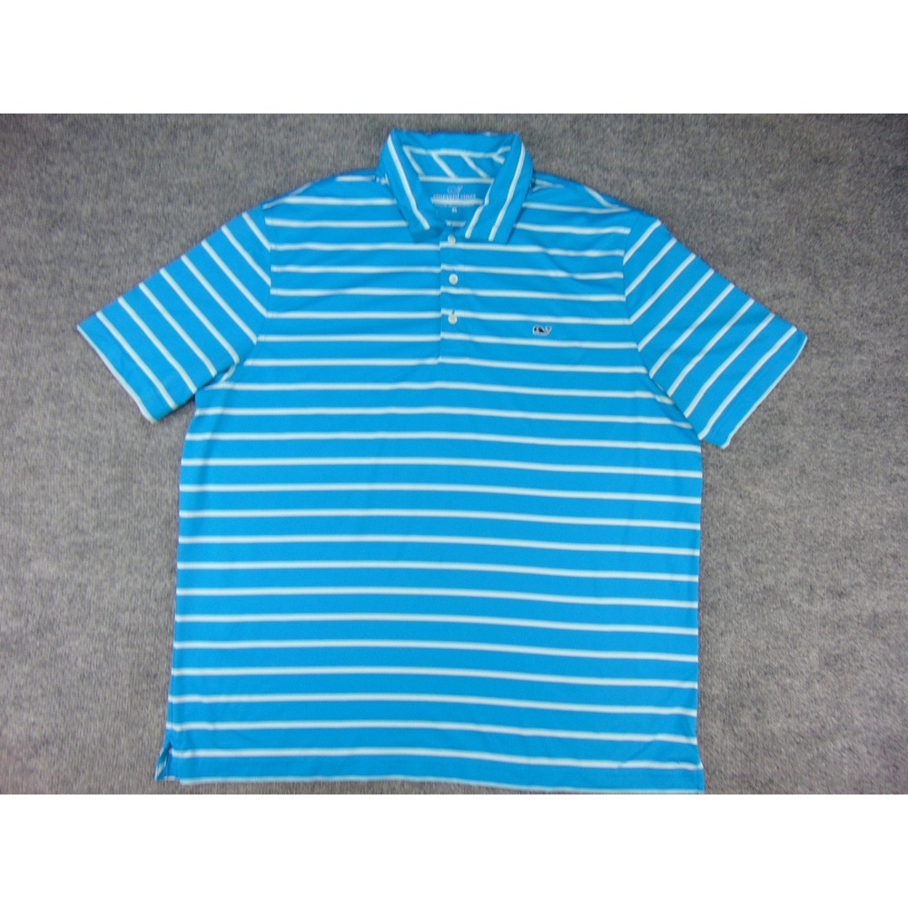 Vineyard Vines Polo Mens XL Performance Blue‎ Striped Preppy Coastal Golf Shirt - Picture 2 of 8